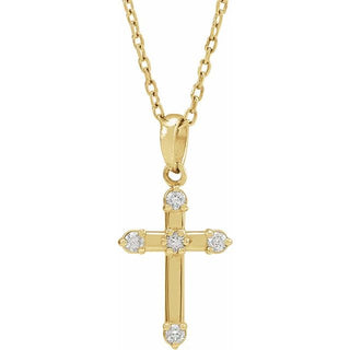 14K Yellow .07 CTW Natural Diamond Cross 16-18" Necklace