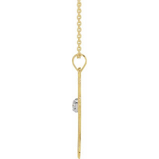 14K Yellow .03 CT Natural Diamond Cross 18" Necklace 