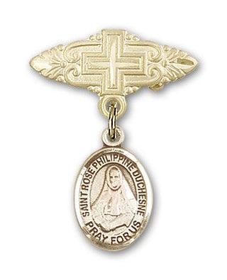 14kt Gold Filled Badge Pin With Cross St. Rose Philippine Duchesne Baby Badge - Engravable