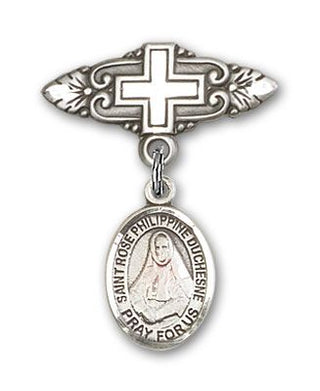 Sterling Silver Badge Pin With Cross St. Rose Philippine Duchesne Baby Badge - Engravable
