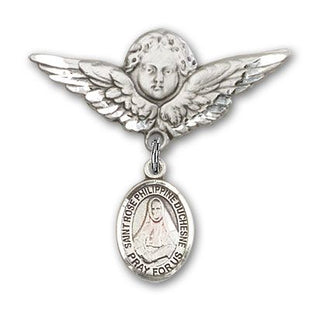 Sterling Silver Large Angel w/Wings St. Rose Philippine Duchesne Baby Badge - Engravable