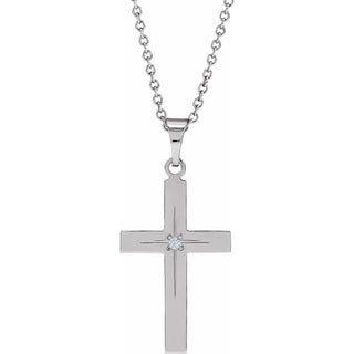 14K White .01 CT Natural Diamond Cross 18" Necklace