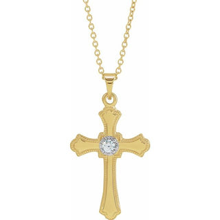 14K Yellow .03 CT Natural Diamond Cross 18" Necklace 