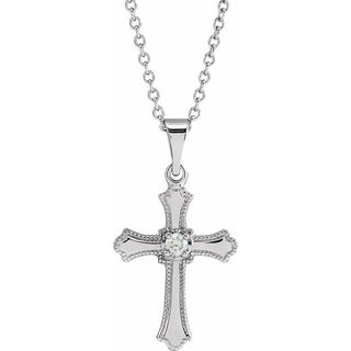 14K White .06 CT Natural Diamond Cross 18" Necklace 