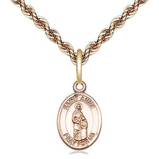 14kt Gold Saint Anne Medal Engraved Catholic Saint Jewelry