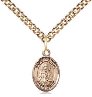 14kt Gold Saint Marina Medal Engraved Catholic Saint Jewelry