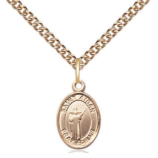 14kt Gold Saint Aidan of Lindesfarne Medal Engraved Catholic Saint Jewelry