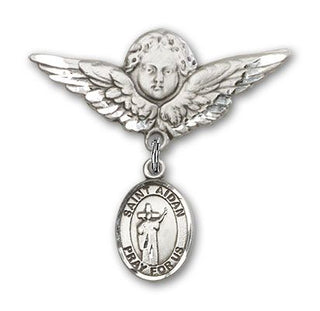 Sterling Silver Large Angel w/Wings St. Aidan of Lindesfarne Baby Badge - Engravable