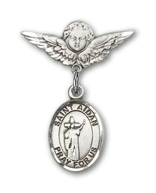 Sterling Silver Small Angel w/Wings St. Aidan of Lindesfarne Baby Badge - Engravable