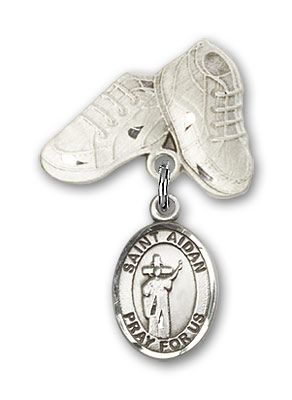 Sterling Silver Baby Boots St. Aidan of Lindesfarne Baby Badge - Engravable
