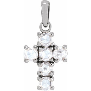 Platinum 1/8 CTW Rose-Cut Natural Diamond Cross Pendant