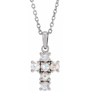 Platinum 1/6 CTW Rose-Cut Natural Diamond Cross 16-18" Necklace