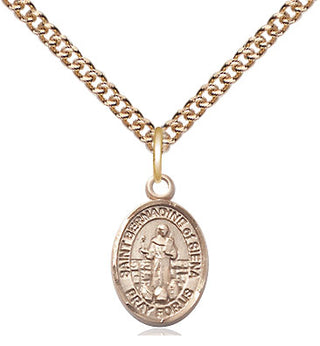 14kt Gold Saint Bernadine of Sienna Medal Engraved Catholic Saint Jewelry