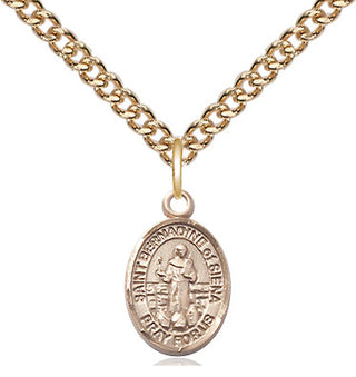 14kt Gold Saint Bernadine of Sienna Medal Engraved Catholic Saint Jewelry