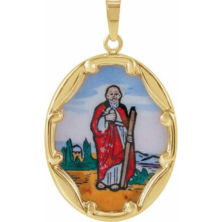14K Yellow 25x19.5 mm Oval Hand Painted Porcelain Saint Jude Medal