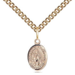 14kt Gold Filled Our Lady of Assumption Medal Religious and Catholic Jewelry Engraved Catholic Saint Jewelry