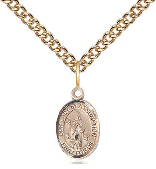 14kt Gold Our Lady of Assumption Medal Engraved Catholic Saint Jewelry