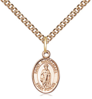14kt Gold Saint Nathanael Medal Engraved Catholic Saint Jewelry