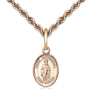 14kt Gold Saint Nathanael Medal Engraved Catholic Saint Jewelry