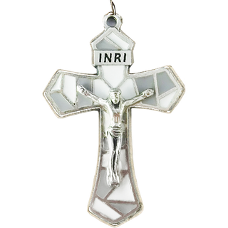 Bulk 1-1/4 inch White/Gray Enameled Crucifix