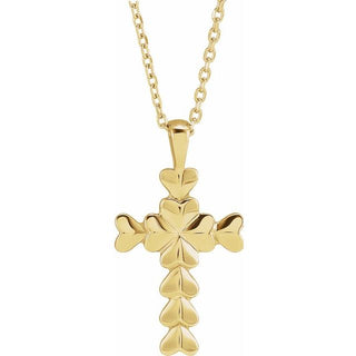 14K Yellow Heart Cross 16-18" Necklace
