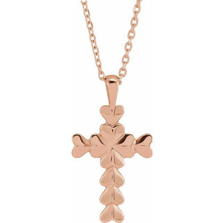 14K Rose Heart Cross 16-18" Necklace