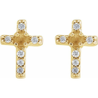 14K Yellow 1.5 mm Round .03 CTW Natural Diamond Semi-Set Cross Earrings