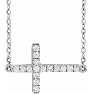 Sterling Silver 1/6 CTW Lab-Grown Diamond Sideways Cross 16-18" Necklace
