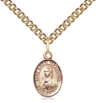14kt Gold Filled Saint Kateri Tekakwitha Medal Religious and Catholic Jewelry Engraved Catholic Saint Jewelry