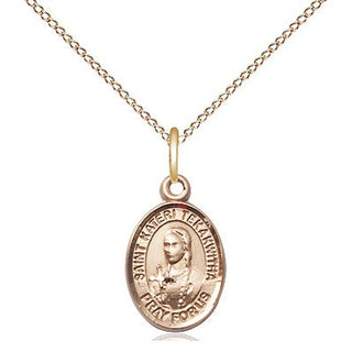 14kt Gold Saint Kateri Tekakwitha Medal Engraved Catholic Saint Jewelry