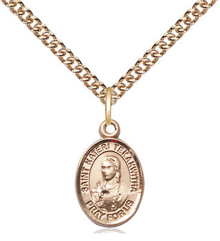 14kt Gold Saint Kateri Tekakwitha Medal Engraved Catholic Saint Jewelry