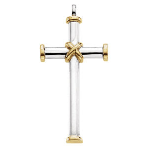 Sterling Silver & 14K Gold 49x26.25 MM Cross Pendant