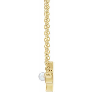 14K Yellow Cultured White Seed Pearl Sideways Cross 16-18" Necklace