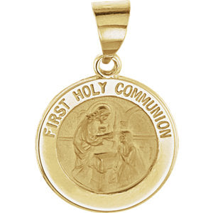 14K Gold 15 MM Round Hollow First Communion Medal
