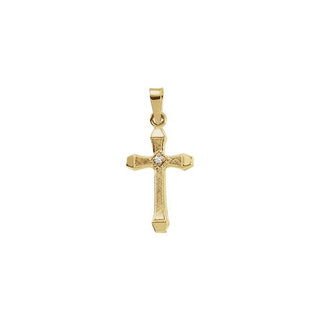 14K Yellow 17x11 mm .01 CT Natural Diamond Hollow Cross Pendant