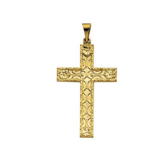 14K Yellow Floral-Inspired Cross Pendant