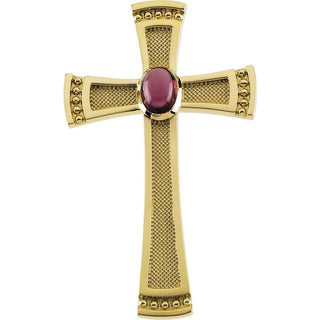 14K Yellow Natural Rhodolite Garnet Cross Pendant