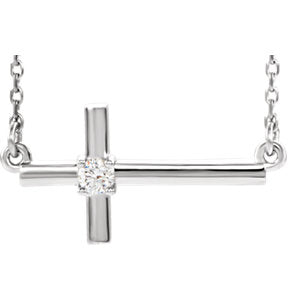 14K White 1/10 CTW Diamond Sideways Cross 16-18" Necklace