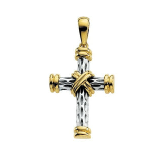 14K Yellow & Sterling Silver 29.25x21.5 mm Cross Pendant