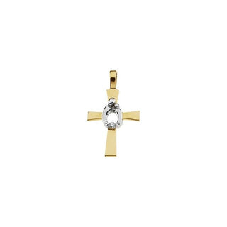 14K Yellow .01 CT Natural Diamond Mother & Child Cross Pendant