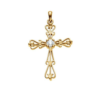14K Yellow 1/3 CT Natural Diamond Cross Pendant