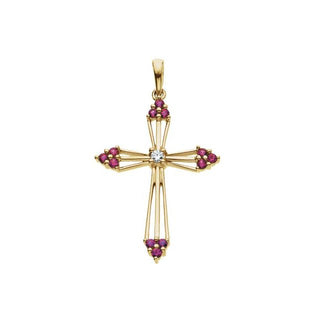 14K Yellow Natural Ruby & .04 CTW Natural Diamond Cross Pendant