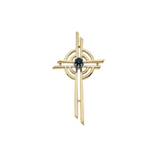 14K Yellow Natural Blue Sapphire Cross Pendant  