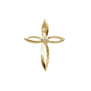 14K Yellow .03 CT Natural Diamond Cross Pendant  