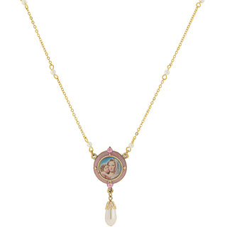 14K Gold-Dipped Pink & Sim. Pearl Drop Pendant Mary and Child Necklace