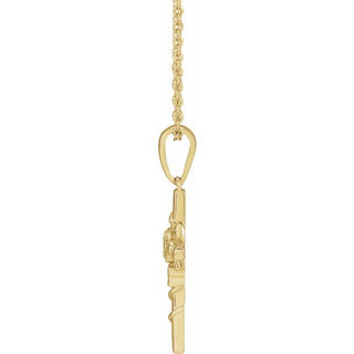 14K Yellow Floral Cross 16-18" Necklace