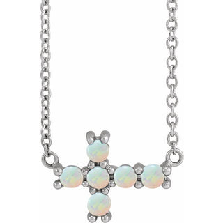 Sterling Silver Natural White Opal Sideways Cross 18" Necklace