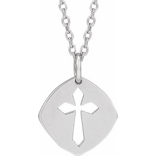 Platinum 12.75x9.99 mm Pierced Cross 16-18" Necklace