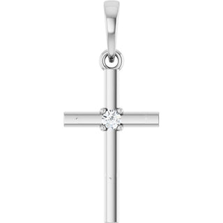 14K White .03 CT Natural Diamond Cross Pendant