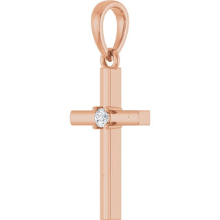 14K Rose .03 CT Natural Diamond Cross Pendant